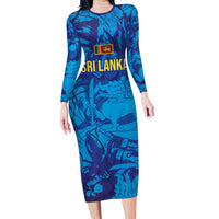 Custom Sri Lanka Cricket Royal Blue Warrior Long Sleeve Bodycon Dress