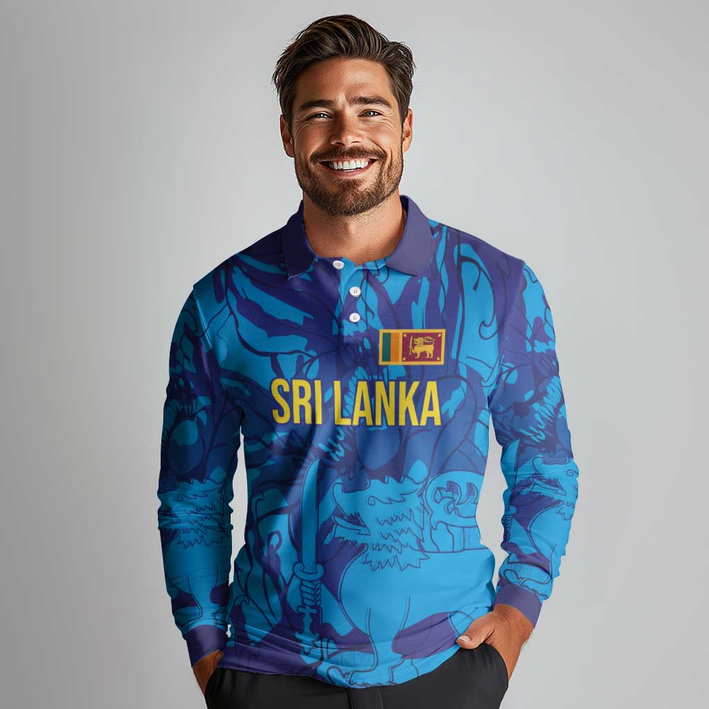 Custom Sri Lanka Cricket Royal Blue Warrior Long Sleeve Polo Shirt