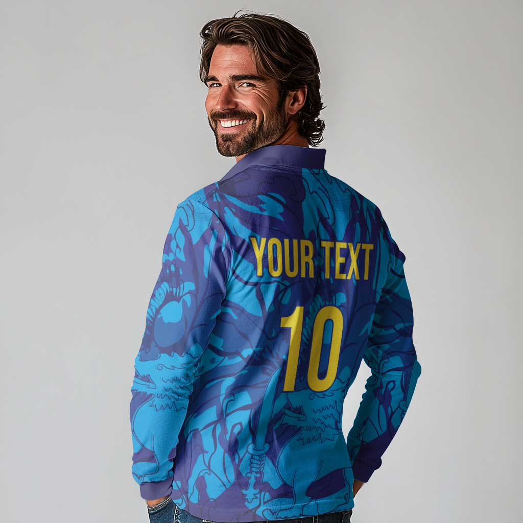 Custom Sri Lanka Cricket Royal Blue Warrior Long Sleeve Polo Shirt
