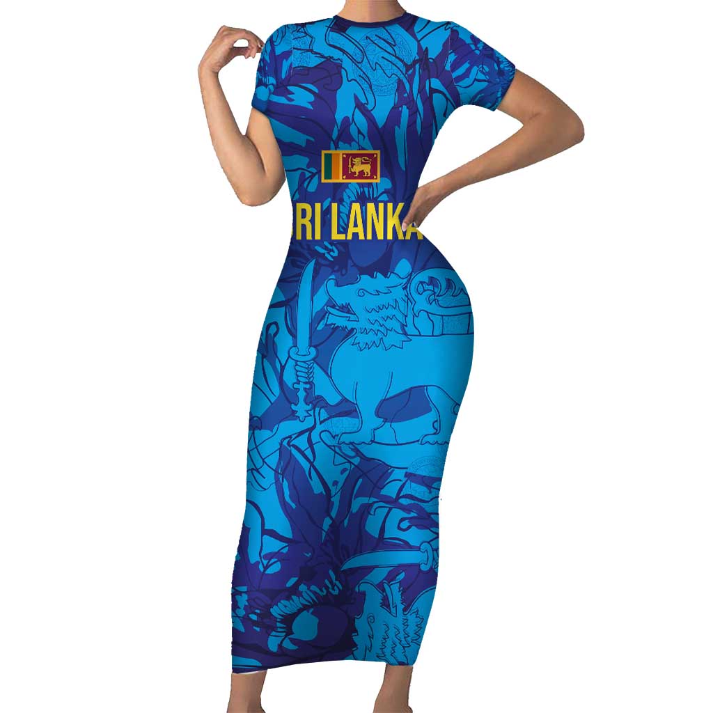 Custom Sri Lanka Cricket Royal Blue Warrior Short Sleeve Bodycon Dress