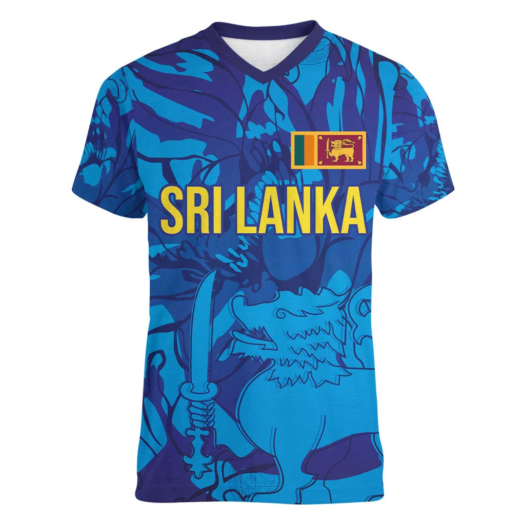 Custom Sri Lanka Cricket Royal Blue Warrior Women V-Neck T-Shirt