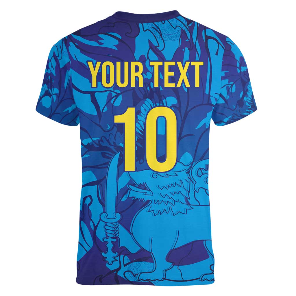 Custom Sri Lanka Cricket Royal Blue Warrior Women V-Neck T-Shirt