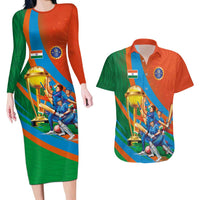 Indian Cricket Men in Blue The Champion 2025 Couples Matching Long Sleeve Bodycon Dress and Hawaiian Shirt