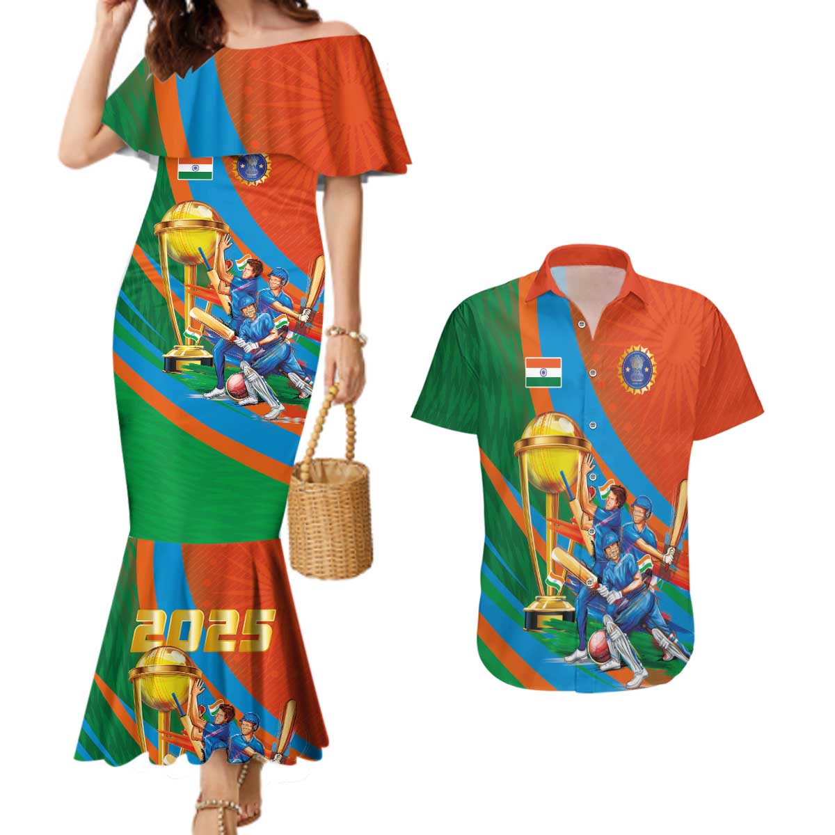 Indian Cricket Men in Blue The Champion 2025 Couples Matching Mermaid Dress and Hawaiian Shirt