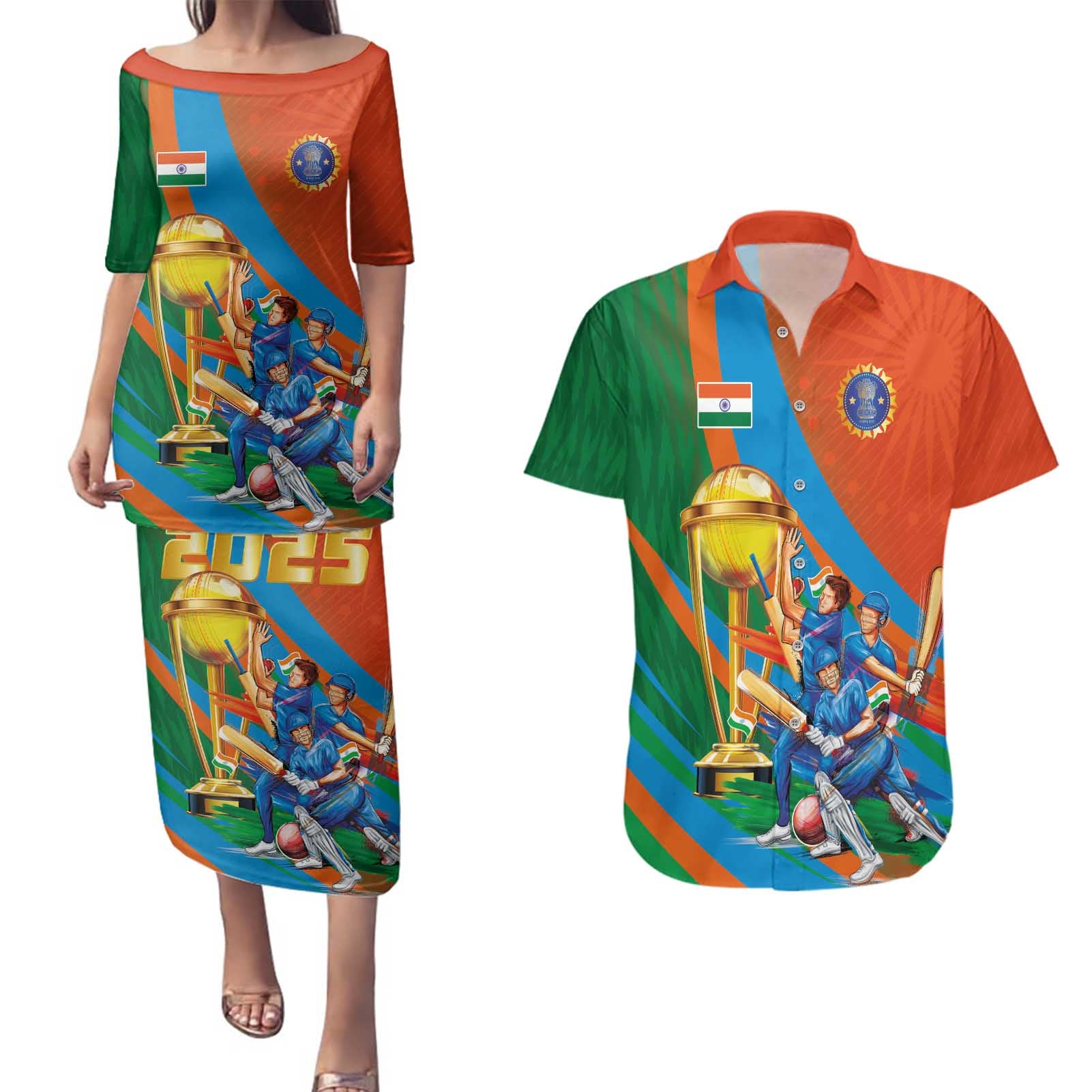Indian Cricket Men in Blue The Champion 2025 Couples Matching Puletasi and Hawaiian Shirt