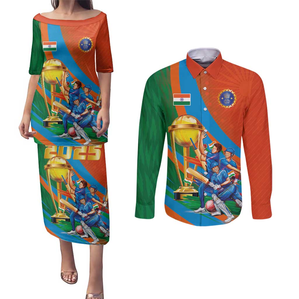 Indian Cricket Men in Blue The Champion 2025 Couples Matching Puletasi and Long Sleeve Button Shirt