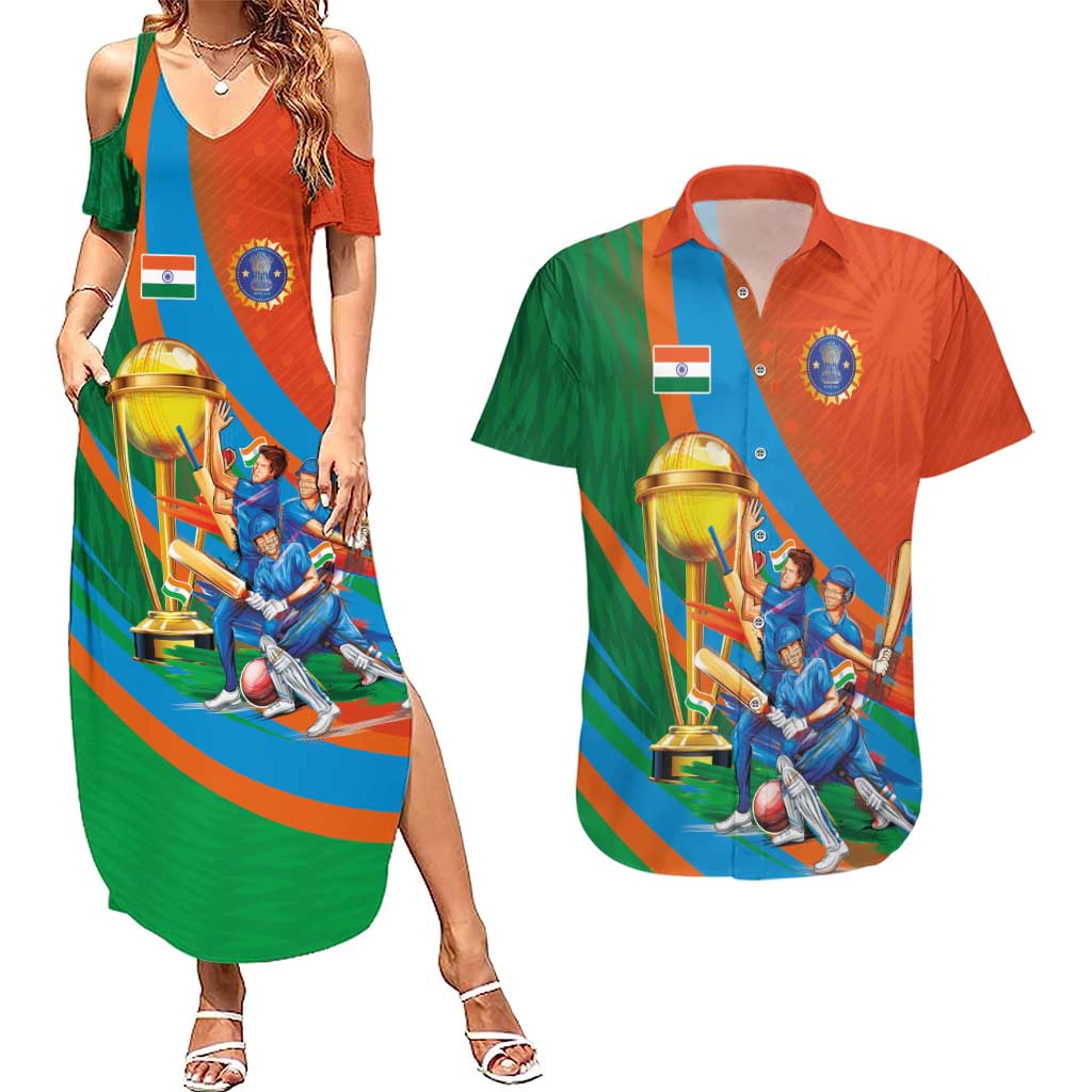 Indian Cricket Men in Blue The Champion 2025 Couples Matching Summer Maxi Dress and Hawaiian Shirt
