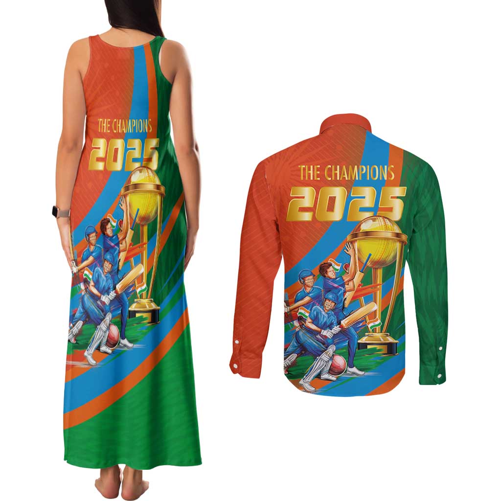 Indian Cricket Men in Blue The Champion 2025 Couples Matching Tank Maxi Dress and Long Sleeve Button Shirt