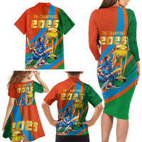 Indian Cricket Men in Blue The Champion 2025 Family Matching Long Sleeve Bodycon Dress and Hawaiian Shirt