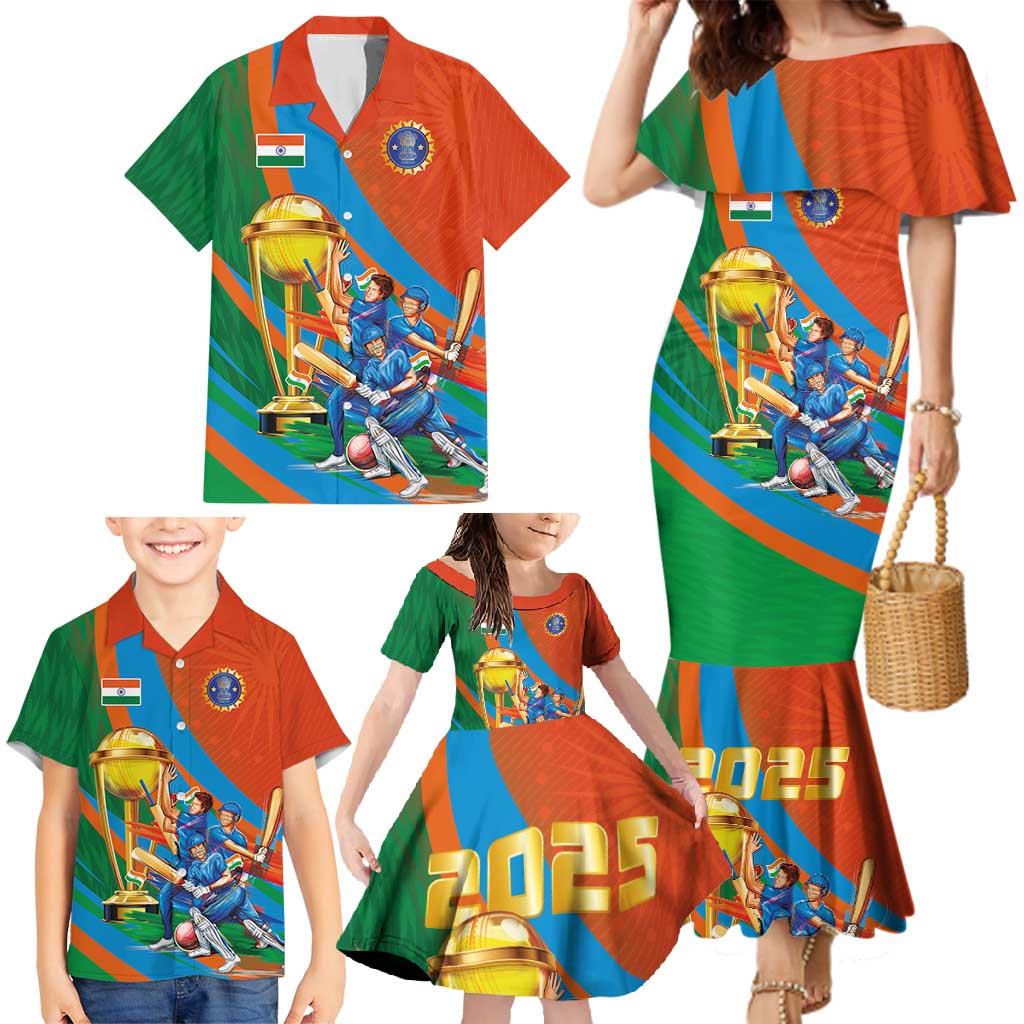 Indian Cricket Men in Blue The Champion 2025 Family Matching Mermaid Dress and Hawaiian Shirt