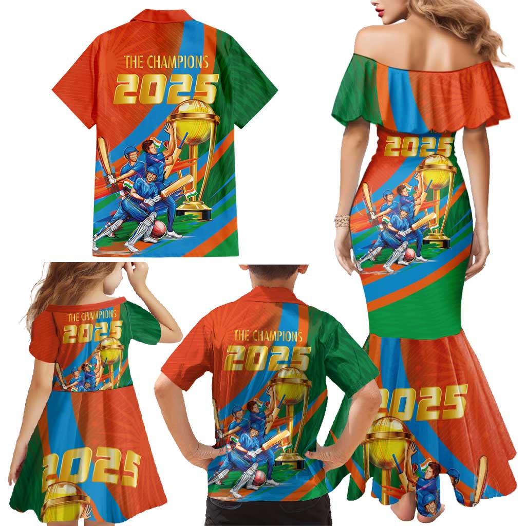 Indian Cricket Men in Blue The Champion 2025 Family Matching Mermaid Dress and Hawaiian Shirt