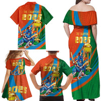 Indian Cricket Men in Blue The Champion 2025 Family Matching Off Shoulder Maxi Dress and Hawaiian Shirt