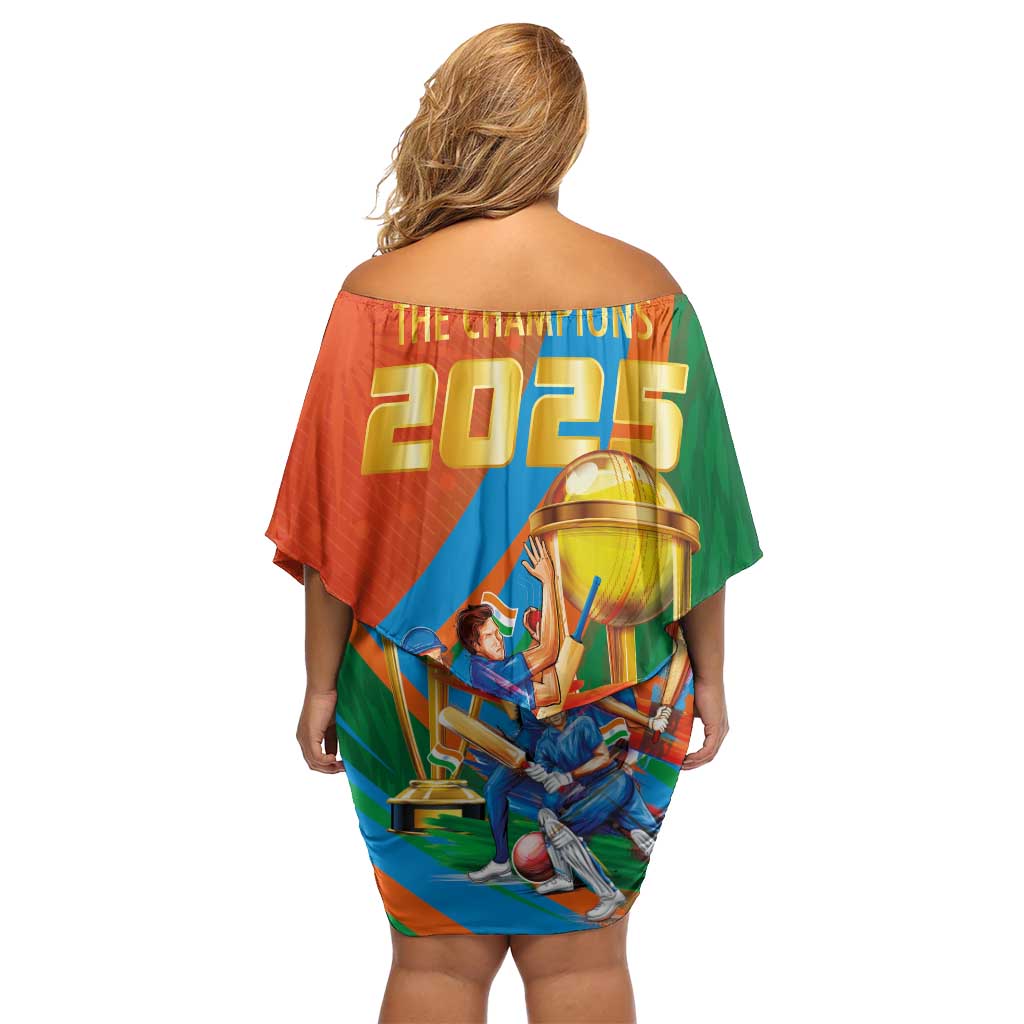 Indian Cricket Men in Blue The Champion 2025 Family Matching Off Shoulder Short Dress and Hawaiian Shirt