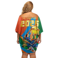 Indian Cricket Men in Blue The Champion 2025 Family Matching Off Shoulder Short Dress and Hawaiian Shirt