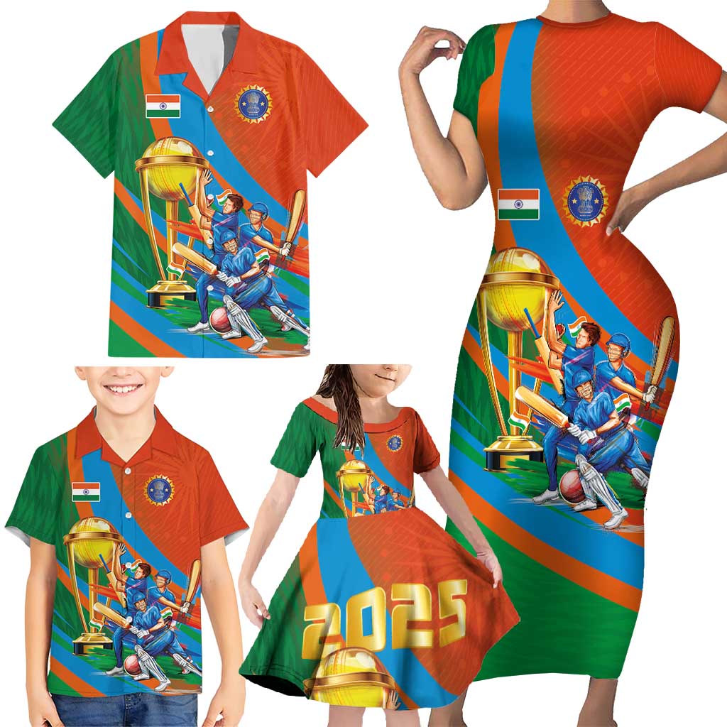 Indian Cricket Men in Blue The Champion 2025 Family Matching Short Sleeve Bodycon Dress and Hawaiian Shirt