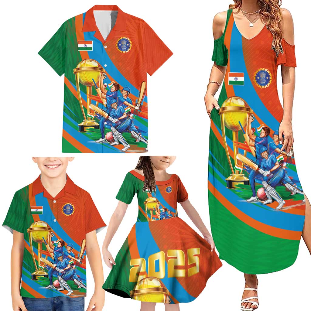Indian Cricket Men in Blue The Champion 2025 Family Matching Summer Maxi Dress and Hawaiian Shirt