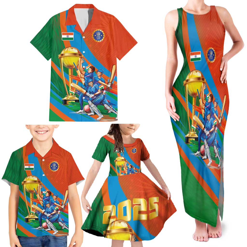 Indian Cricket Men in Blue The Champion 2025 Family Matching Tank Maxi Dress and Hawaiian Shirt