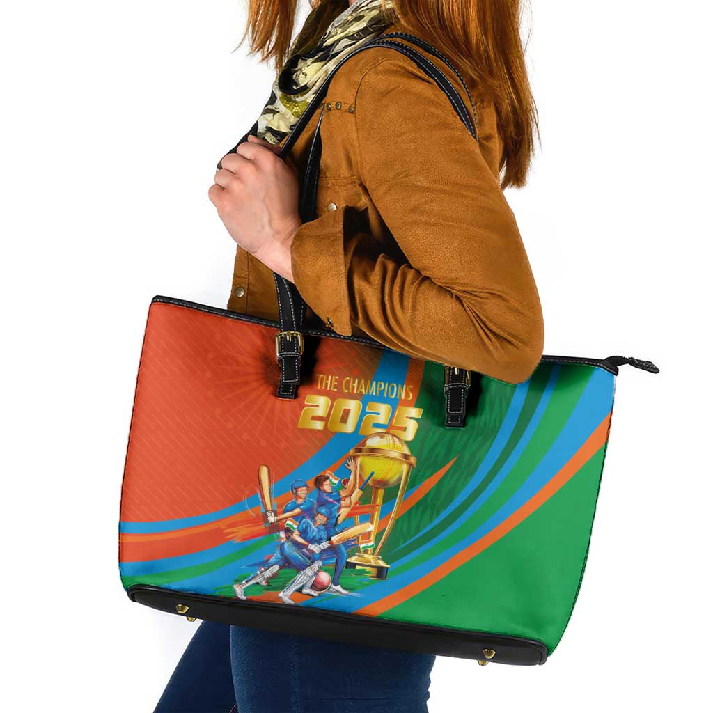 Indian Cricket Men in Blue The Champion 2025 Leather Tote Bag