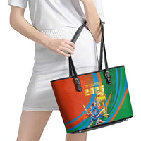 Indian Cricket Men in Blue The Champion 2025 Leather Tote Bag