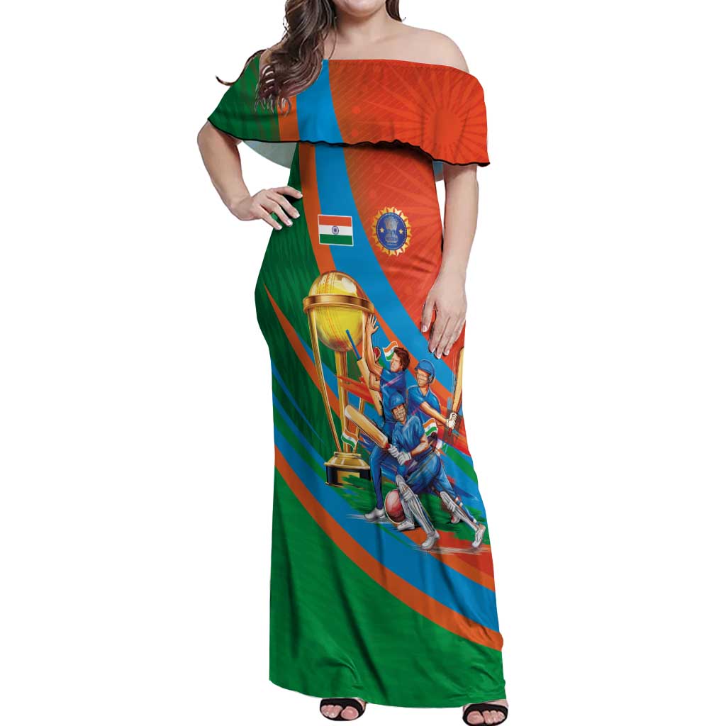 Indian Cricket Men in Blue The Champion 2025 Off Shoulder Maxi Dress