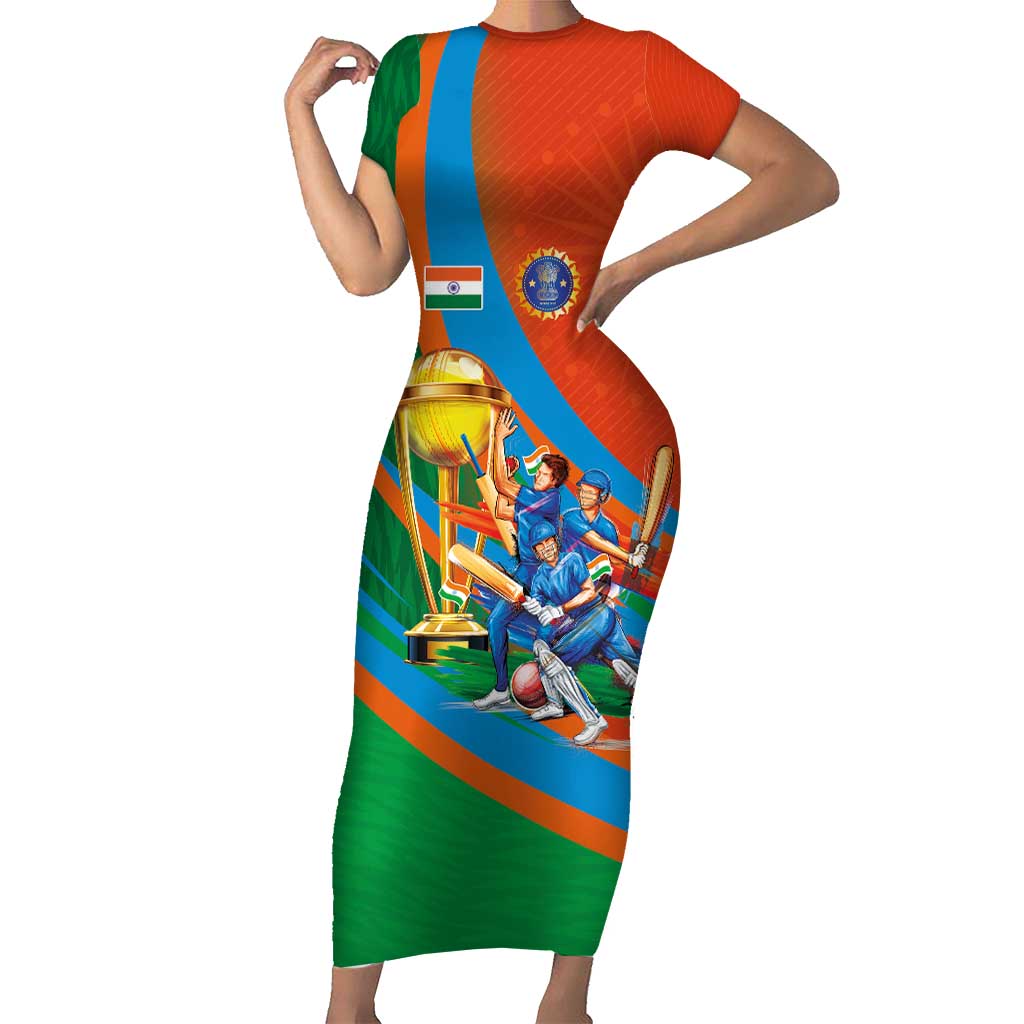 Indian Cricket Men in Blue The Champion 2025 Short Sleeve Bodycon Dress