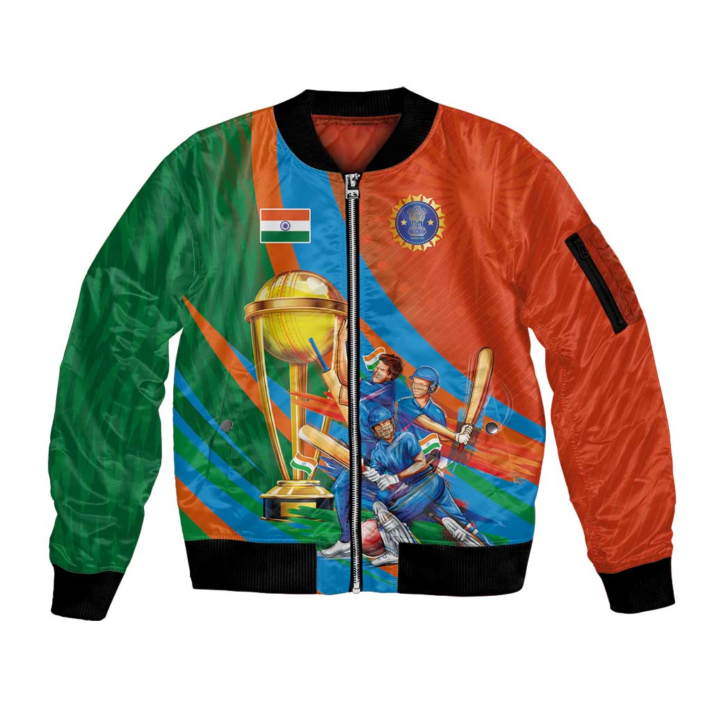 Indian Cricket Men in Blue The Champion 2025 Sleeve Zip Bomber Jacket