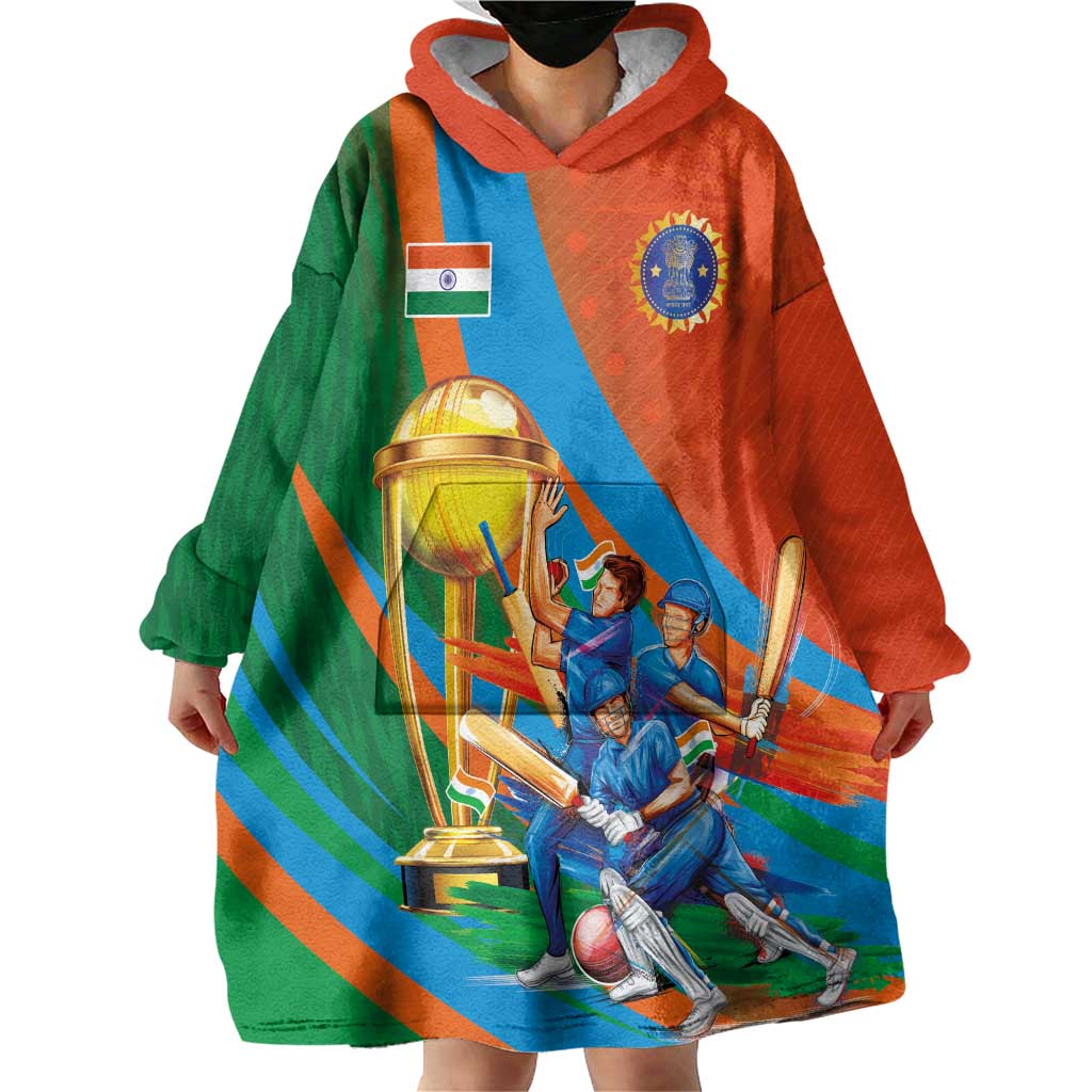 Indian Cricket Men in Blue The Champion 2025 Wearable Blanket Hoodie