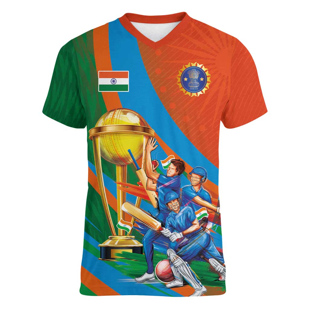 Indian Cricket Men in Blue The Champion 2025 Women V-Neck T-Shirt