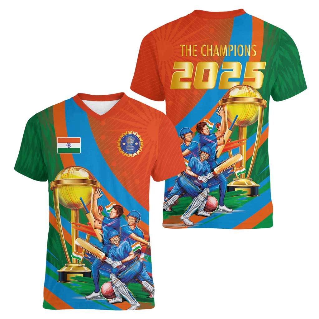 Indian Cricket Men in Blue The Champion 2025 Women V-Neck T-Shirt