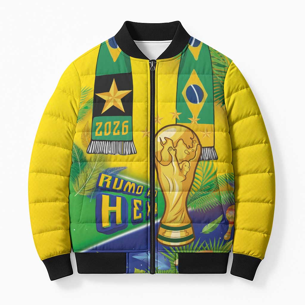 Brasil Football Custom Bomber Puffer Jacket Rumo ao Hexa 2026