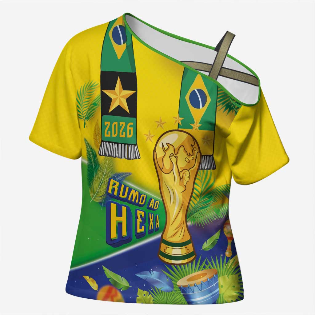 Brasil Football Custom Cross Shoulder Shirt Rumo ao Hexa 2026