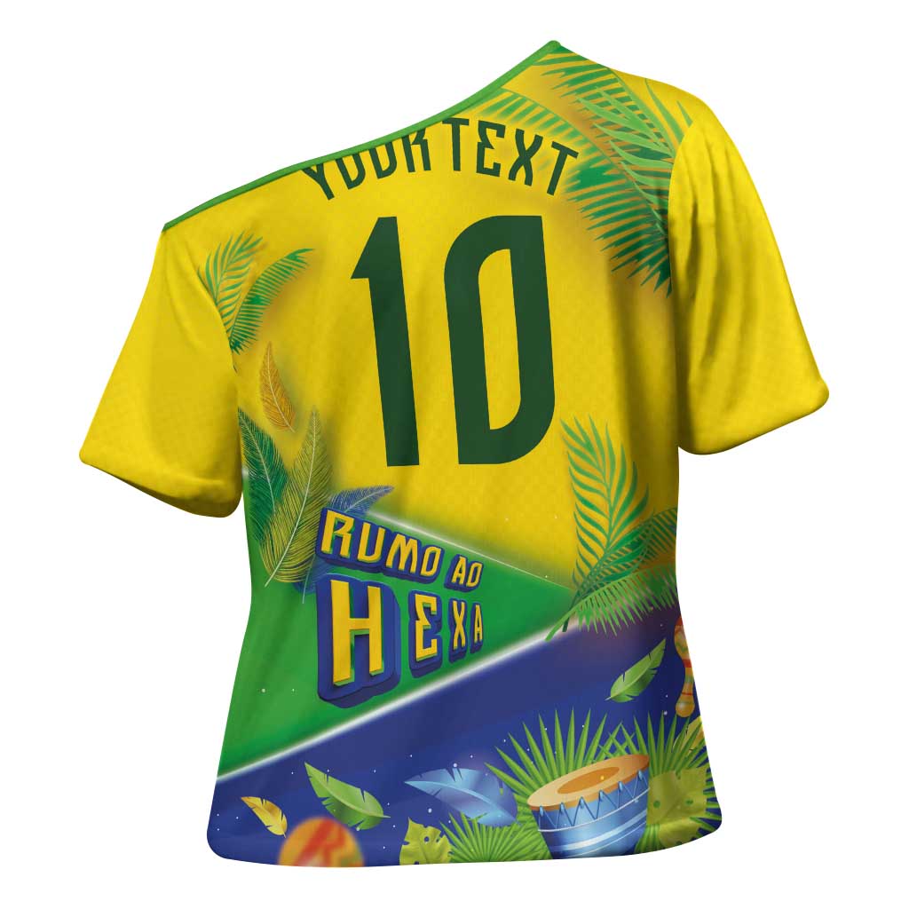 Brasil Football Custom Cross Shoulder Shirt Rumo ao Hexa 2026