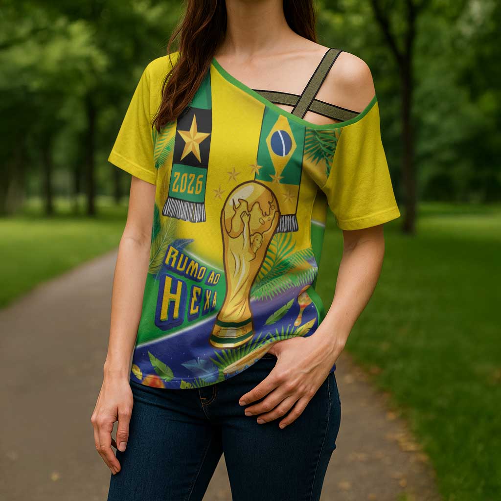 Brasil Football Custom Cross Shoulder Shirt Rumo ao Hexa 2026
