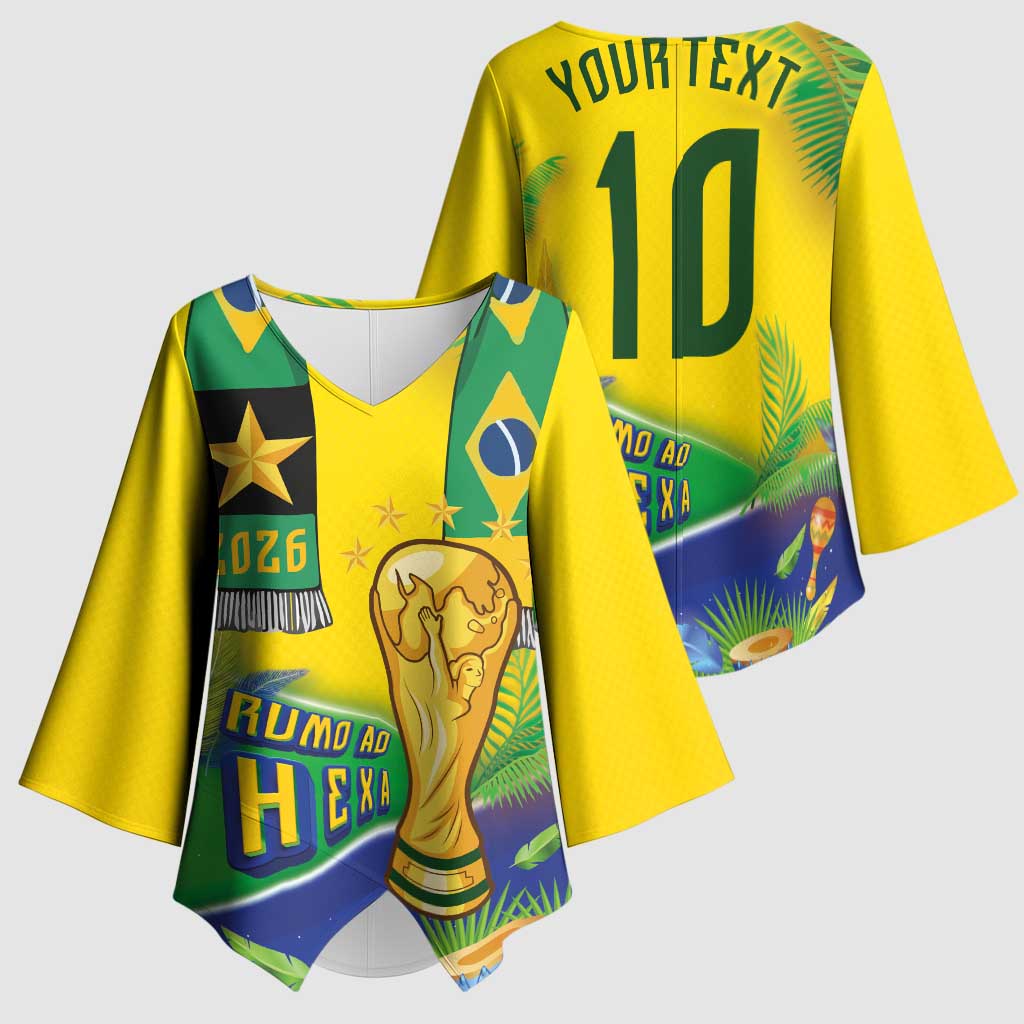 Brasil Football Custom Kimono Sleeve Blouse Rumo ao Hexa 2026