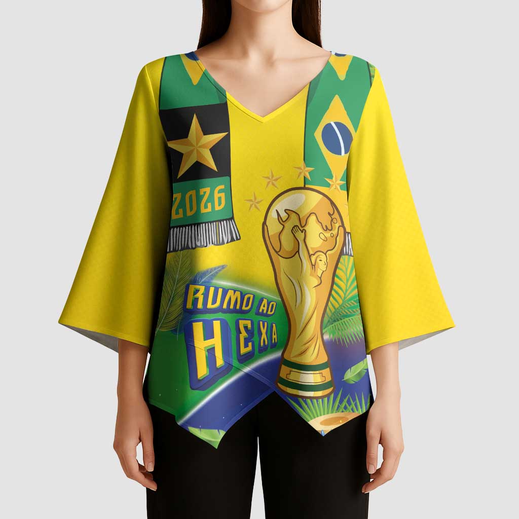 Brasil Football Custom Kimono Sleeve Blouse Rumo ao Hexa 2026