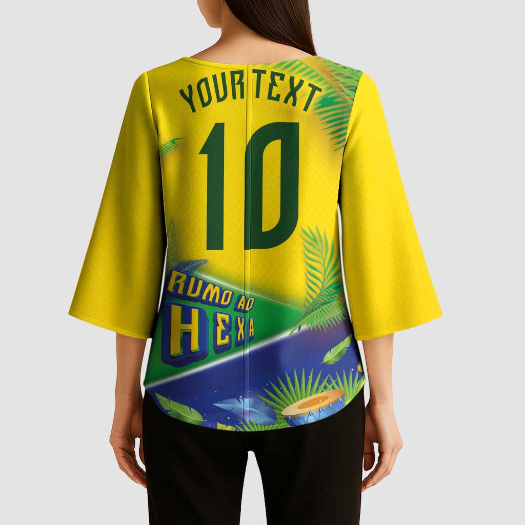 Brasil Football Custom Kimono Sleeve Blouse Rumo ao Hexa 2026