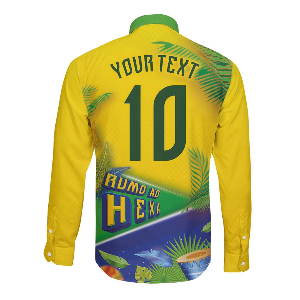 Brasil Football Custom Long Sleeve Button Shirt Rumo ao Hexa 2026