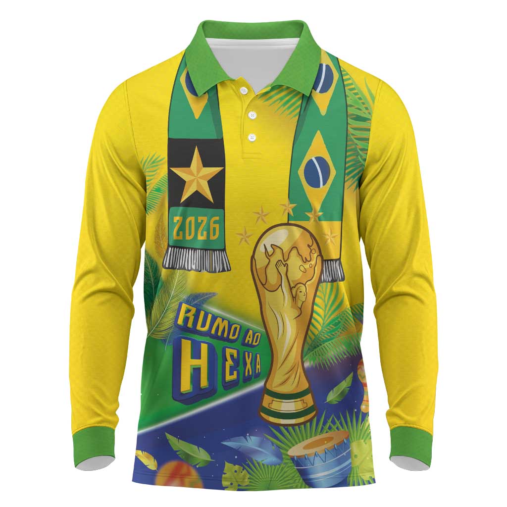 Brasil Football Custom Long Sleeve Polo Shirt Rumo ao Hexa 2026