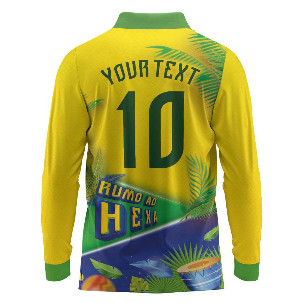 Brasil Football Custom Long Sleeve Polo Shirt Rumo ao Hexa 2026