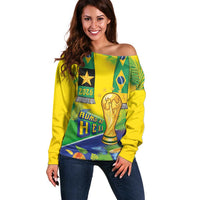 Brasil Football Custom Off Shoulder Sweater Rumo ao Hexa 2026