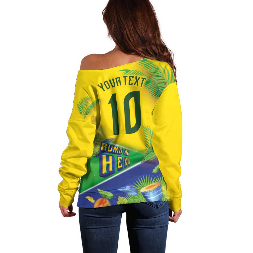 Brasil Football Custom Off Shoulder Sweater Rumo ao Hexa 2026