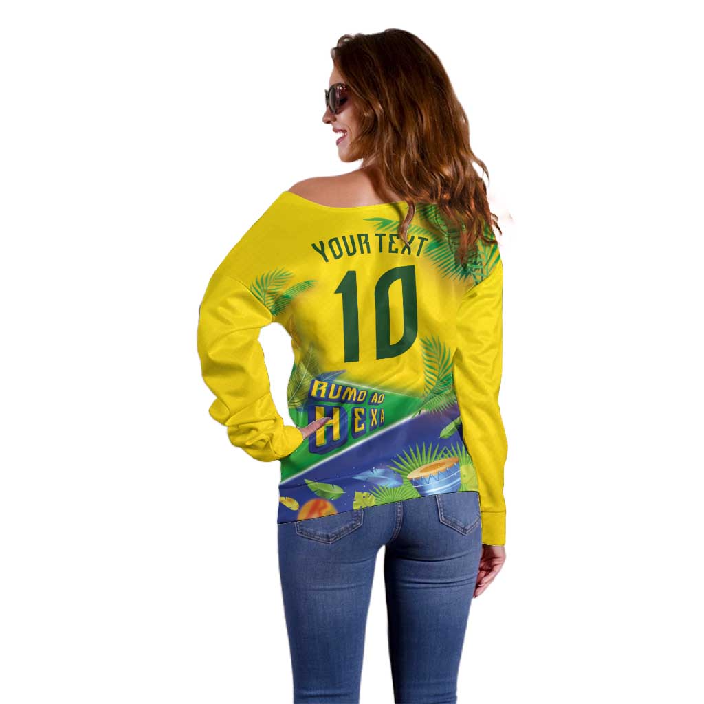 Brasil Football Custom Off Shoulder Sweater Rumo ao Hexa 2026