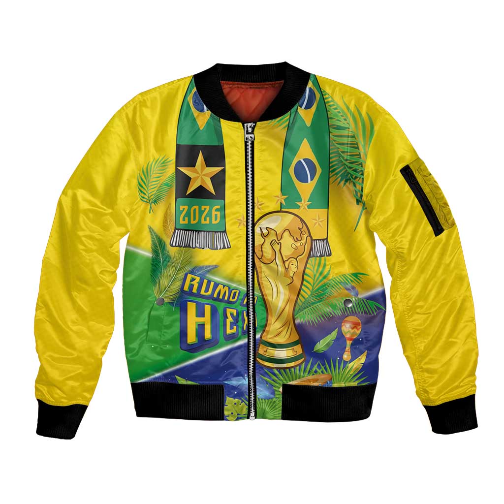 Brasil Football Custom Sleeve Zip Bomber Jacket Rumo ao Hexa 2026