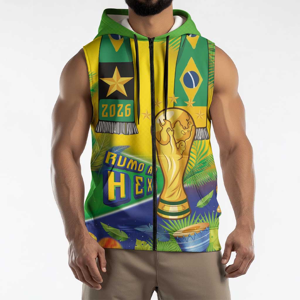 Brasil Football Custom Sleeveless Zip Hoodie Rumo ao Hexa 2026