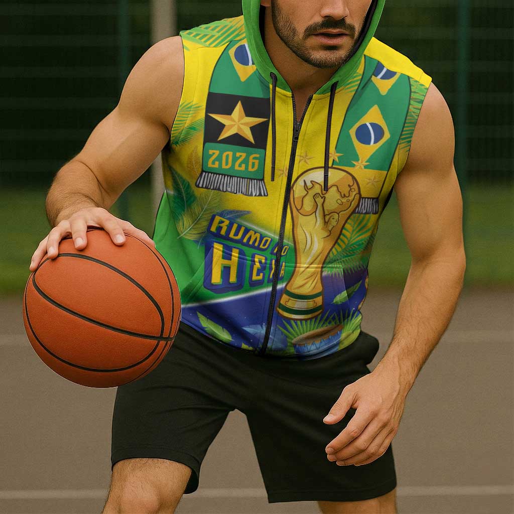 Brasil Football Custom Sleeveless Zip Hoodie Rumo ao Hexa 2026