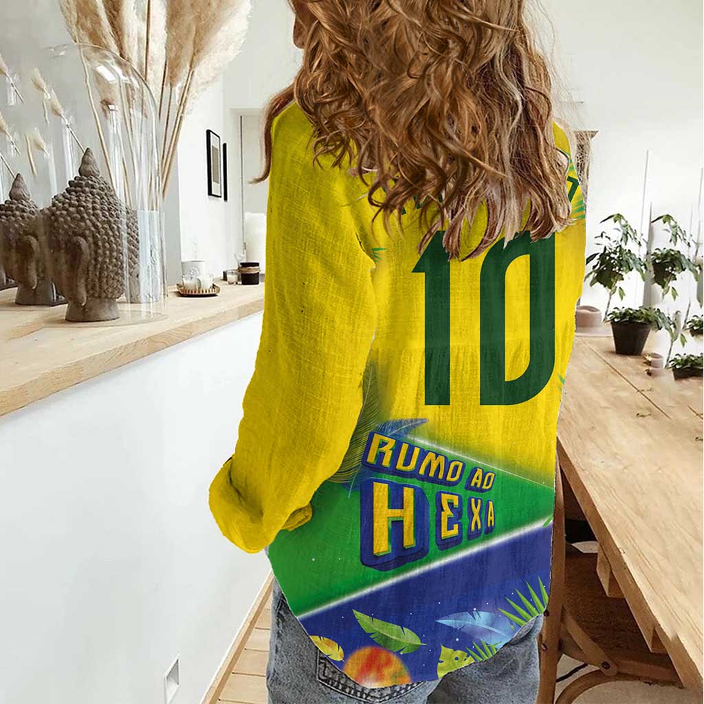 Brasil Football Custom Women Casual Shirt Rumo ao Hexa 2026