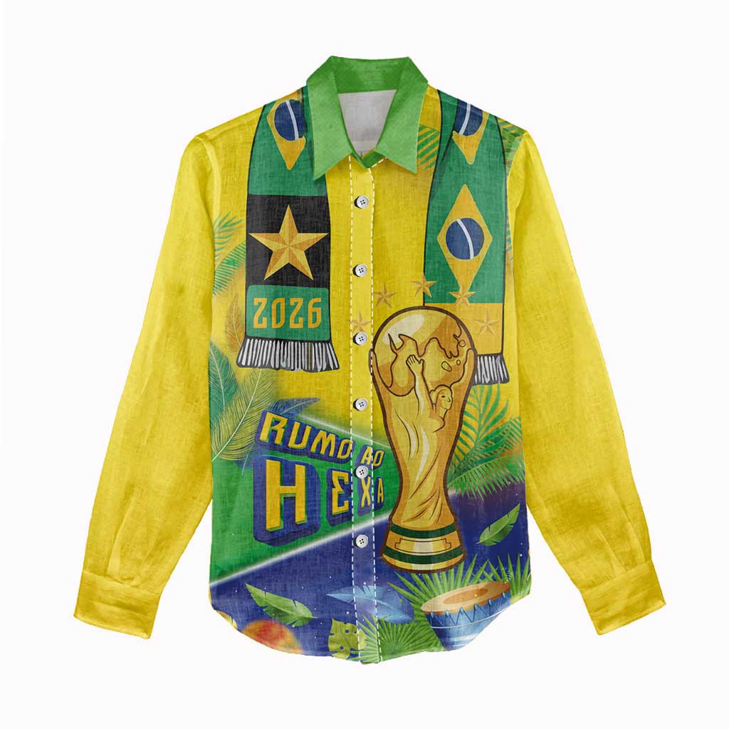 Brasil Football Custom Women Casual Shirt Rumo ao Hexa 2026