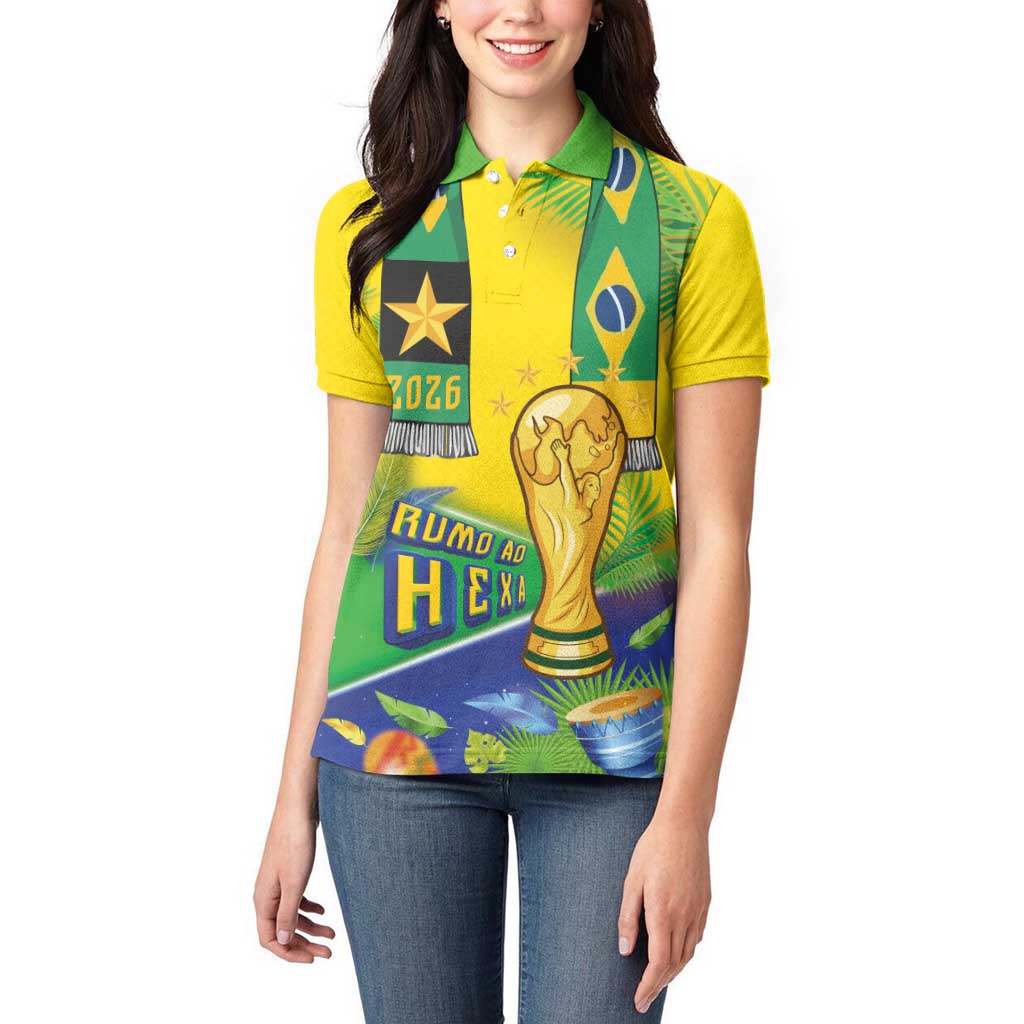 Brasil Football Custom Women Polo Shirt Rumo ao Hexa 2026