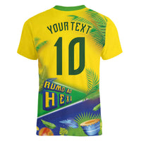 Brasil Football Custom Women V-Neck T-Shirt Rumo ao Hexa 2026