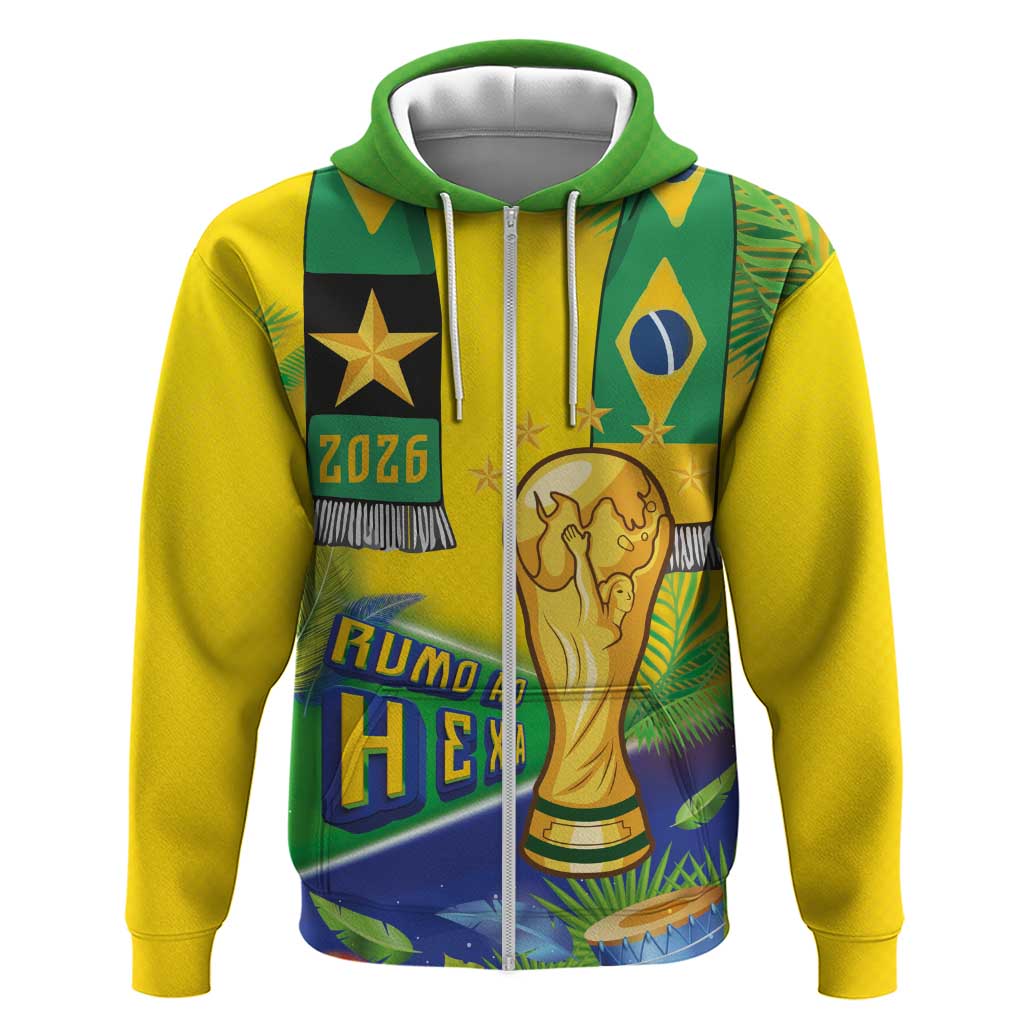 Brasil Football Custom Zip Hoodie Rumo ao Hexa 2026
